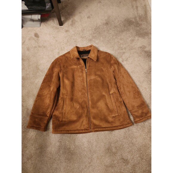 Columbia Men's Tan Brown Suede Coat w/ Faux Fur Inner Lining Size XL - Picture 1 of 11